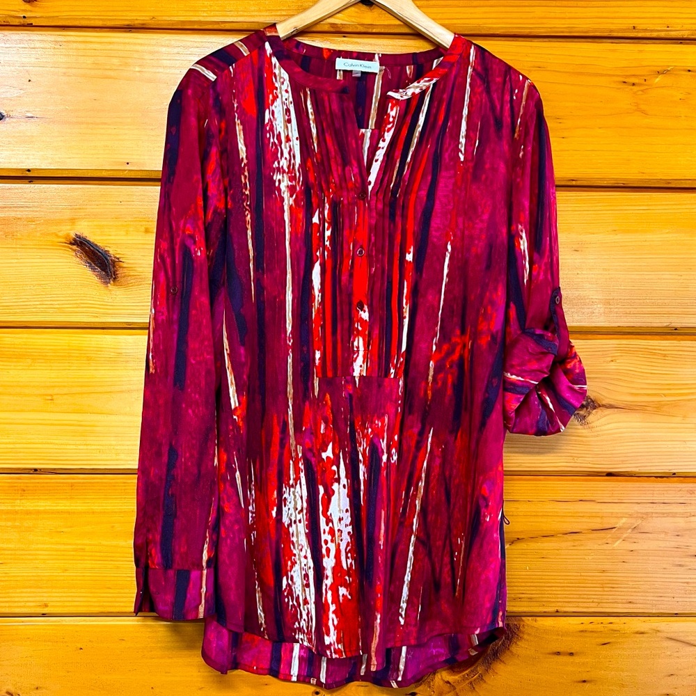 Calvin Klein Multicolor Collared Long Sleeve Plea… - image 1